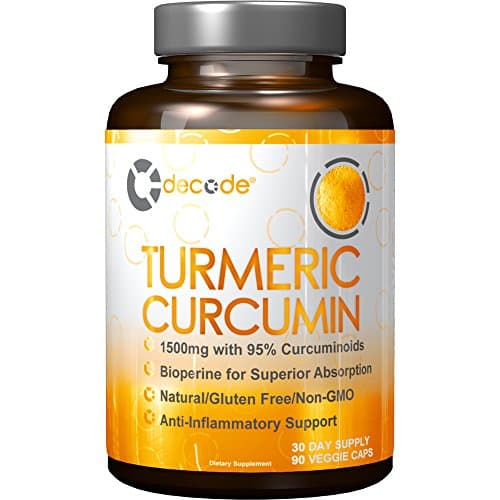Decode Nutrition Turmeric Curcumin with Bioperine 1500mg. Highest Potency Available. Premium Pain Relief & Joint Support with 95% Standardized Curcuminoids. Non-GMO, Gluten Free Turmeric Capsules