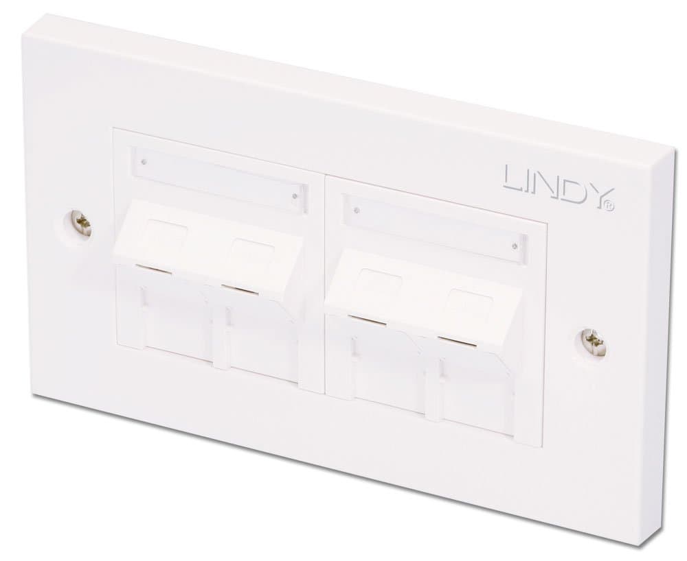 LINDY CAT5e Double Wall Plate with 4 x Angled RJ-45 Shuttered Socket Unshielded