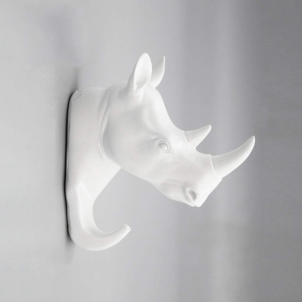 Creative American-Style Rhinoceros Modeling Hook Wall-Mounted Coat Hook Key Rack Porch Wall Hanger (Color : White)