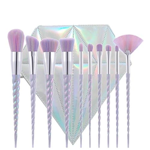 Green Beauty Mall Unicorn Thread Make Up Brushes Set Face Concealer Foundatio Eyeshadow (10 Pcs Colourful Hair with Diamond Brush Bag)