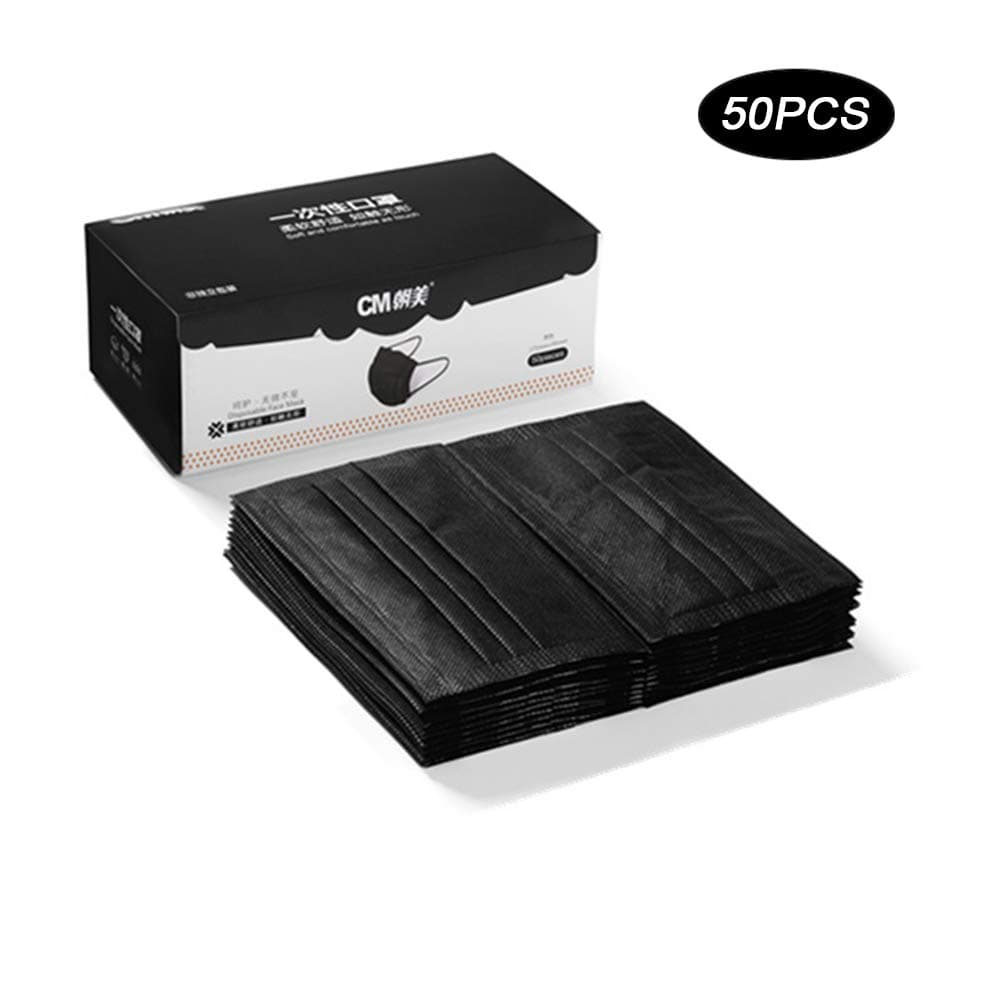 Disposable Ear Loop Mask, 50PCS Dustproof Protective Face Mask Surgical Dust Filter Mouth Cover Beauty Nail Salon Face Mask (Black)