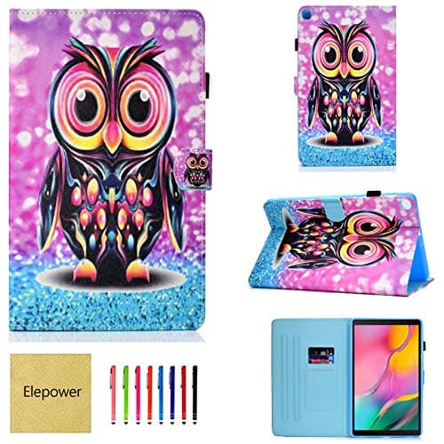 Elepower Folio Case for Galaxy Tab A 10.1 2019, Slim Fit Multi-Angle Stand PU Leather Pattern Cover with Magnetic Closure/Card Slots for Samsung Galaxy Tab A 10.1 Inch SM-T510/T515, Lovely Owl