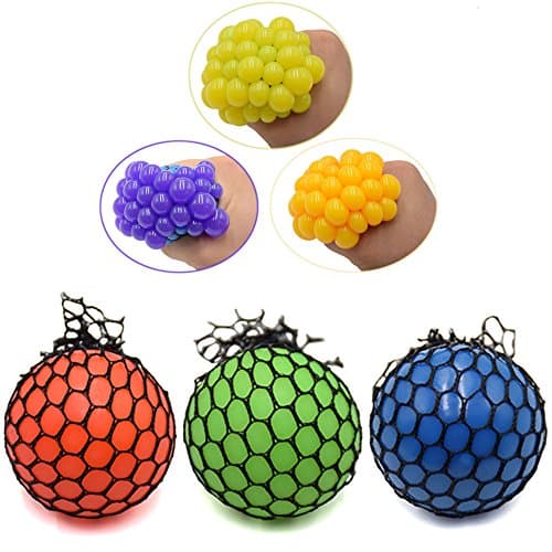 Seprovider Mesh Squishy Ball, Squeezing Grape Ball for Stress Anxiety Relief, Pack of 3 Novelty Toy for Adults Children (Green / Red / Purple)