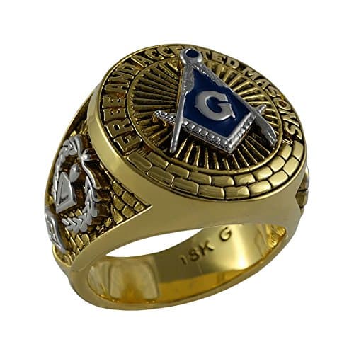 Masonic Blue Stone Free and Accepted Masons Man Ring White and Yellow 18k Gold Plated BRR 18 (11.5)