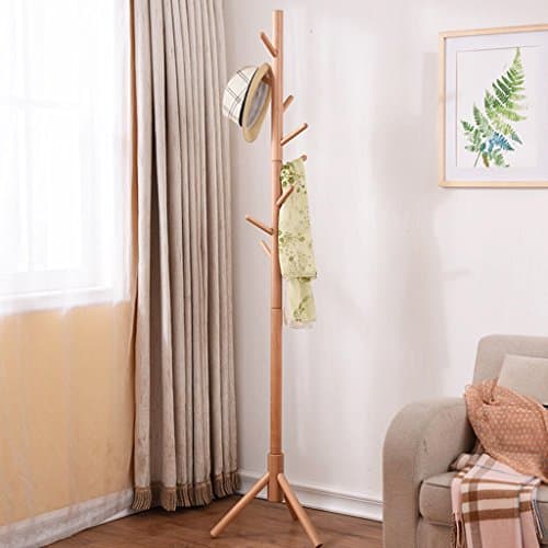 Hat Coat Stand Clothes Hanger Coat Rack Floor-standing Solid Wood Bedroom Simple Living Room 181cm (Color : Natural color)