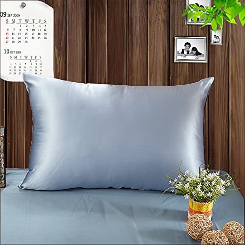 19 Momme Silk Pillowcase with Cotton Underside Terse Pillow Cover Facial/Hair Beauty (50X80CM, Light Blue)