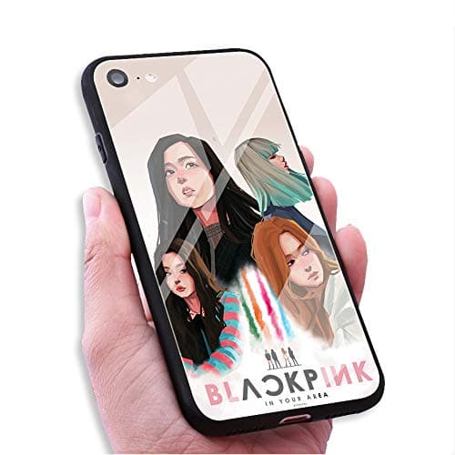 RUIWEI RWNO-82 Black Pink Blackpink Kpop Collage Designed for iPhone 7 Plus/8 Plus Case,Tempered Glass Back Cover and Black Anti-Scratch Shock Absorption Cover Case