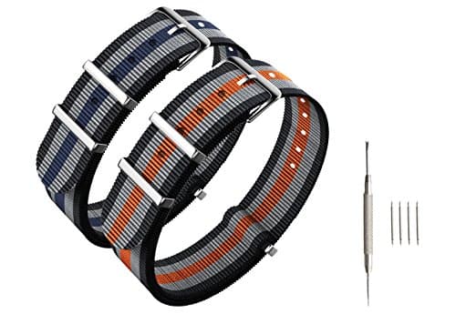 Nato strap 22mm 2 Packs - CACA Nylon Watch Bands Replacement with Stainless Steel Buckle - Nato Strap