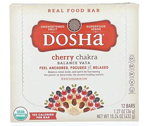 Dosha Unsweetened Fruit & Seed Bars, Cherry Chakra, 150 Unrefined Calories, Organic Gluten Free Dairy Free Soy Free Vegan Kosher, Inspired by Ayurveda, 1.27 Ounce Bars, 12 count