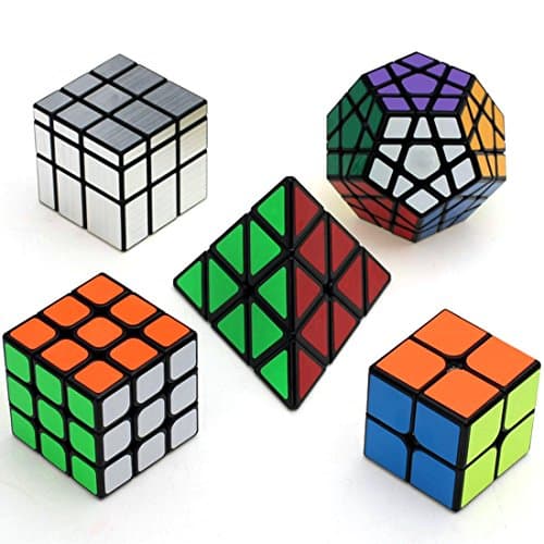 Puzzle Cube Set of 5, Haip 2x2x2 3x3x3 Magic Cube Mirror Cube Megaminx Cube Pyraminx Speed Cube Black (Base Holder Included)