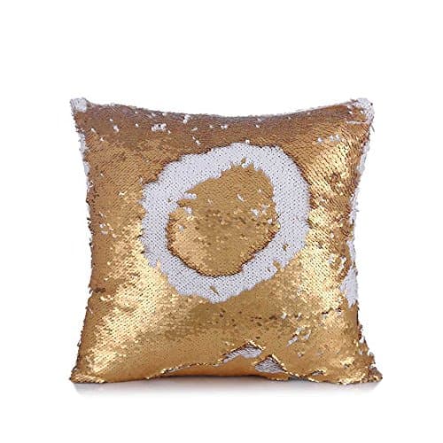 LGNL Reversible Sequin Pillow Case Decorative Square Throw Pillow Cover Cushion Case 16"x16" (Gold+White)