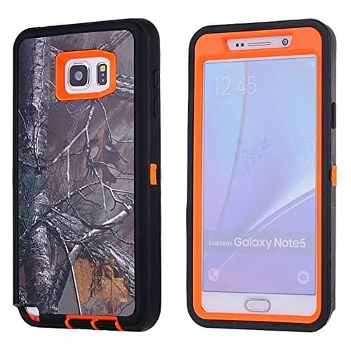 Galaxy Note 5 Case Tree Camouflage Woods Heavy Duty Hybrid Full Body Protective Built in Screen Protector Case for Samsung Galaxy Note 5 (Orange Bulk Tree)