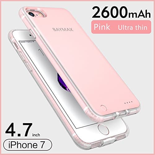 Iphone 7 Battery Charger Case,Baymax Ultra Light Thin(11mm)Backup Power Bank Ultra Slim Lightweight(1.6oz) Portable Charger for IPhone 7(4.7 inch)Power Cases(Pink)