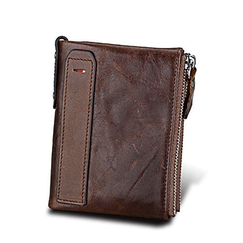 Klsyanyo for Men RFID Blocking Leather Hasp Wallets with Coin Purse Small Vintage Crazy Horse Leather Short Bifold Purse (Coffee)
