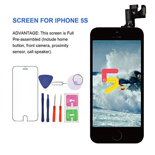 For iPhone 5S Screen Replacement With Home Button - MAFIX Full Pre-assembly LCD Display Digitizer Touch Screen Kit Include Repair Tools & Screen Protector, Black