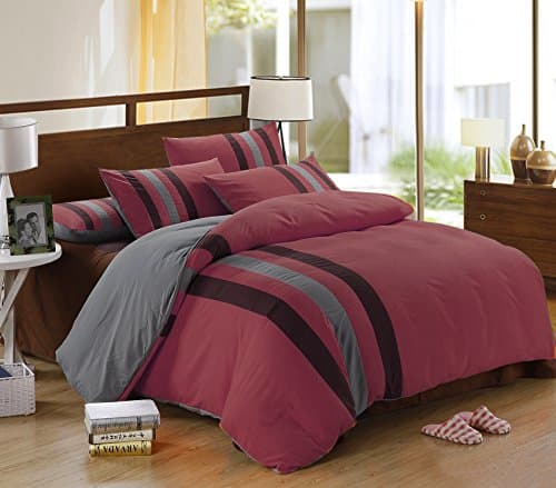 1500 Thread Count Egyptian cotton Striped 5 PC Duvet/Bedding Set Twin Voilet & Grey