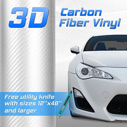 3D White Carbon Fiber Twill Vinyl Wrap Roll Bubble Free Air Release - 24x72 Inches