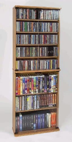 Leslie Dame Multimedia Storage Cabinet with Glass Doors, Walnut