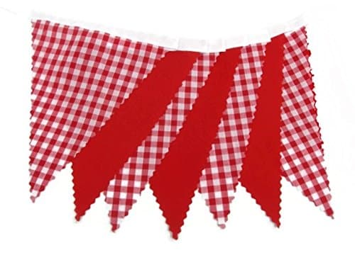 10 metres mtrs (32ft) - Red and Gingham Single-Sided Fabric Bunting - 40 flags