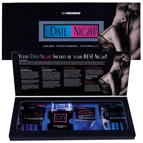 SxScience Date Night Kit w/Water Based Lube, Heads Up for Him, Ladies First for Her, On Arousal Oil for Her, and Vibrating Pleasure Ring