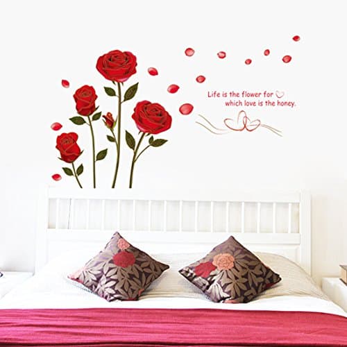 Tinyworld 2018 Wall Art Decals Sticker Large Rose Flower for Living Room Bedroom Mother’s Day Home Kitchen Glass Door Window Decor Propose Party Wedding—YF056