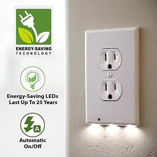 Solarlet Pathlight v1.1 - LED Outlet Cover Plate with LED Night Lights, Duplex, White, Light Sensing Nightlight, No Wires Easy Install Child Safe LED Outlet Cover Plate.