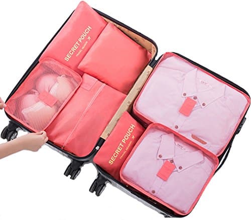 7 Set Waterproof Packing Cube - 3 Travel Cubes + 3 Pouches + 1 Shoe Bag (Red)