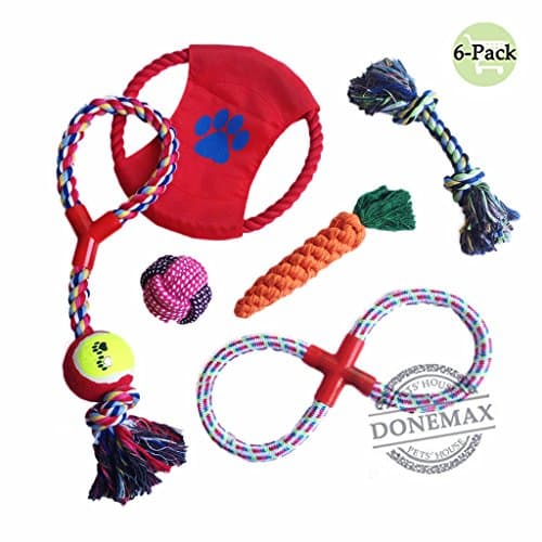 Donemax Dog Chew Toys Set, 6 Pack Interactive Durable Natural Cotton Chew Toys for Small & Medium & Large Dogs Training Chewing Entertaining