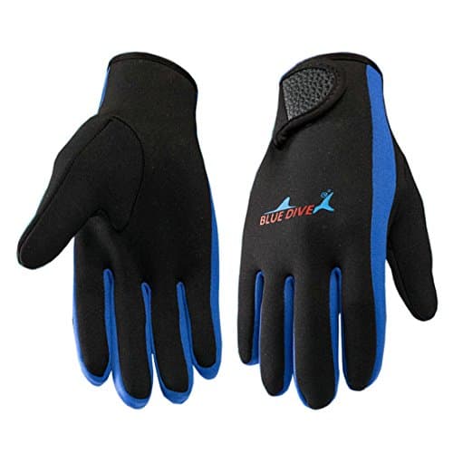 Wetsuits 1.5 mm Premium Neoprene Gloves Five Finger Scuba Diving Glove (Blue, Large)