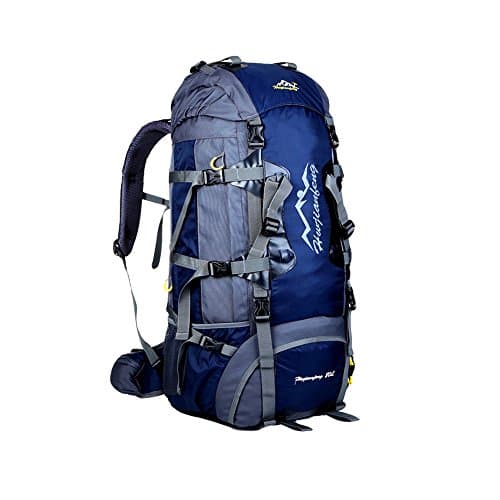 80L Internal Frame Hiking Backpack LECCER(Azaker) large Water-resistant Nylon Trekking Bag for Climbing, Camping, Hiking, Travel and Mountaineering with Orange Rain Cover (Deep Blue)