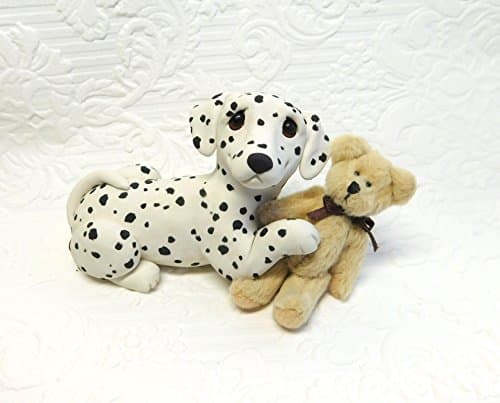 Dalmatian with a Teddy Bear Sculpture Polymer Clay Frenchie Mini by Raquel at theWRC clay DOG Collectible