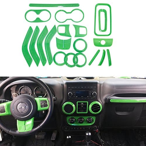 20pcs/set Full Interior Decoration Cover Trim Kit for Jeep Wrangler 4 Door 2011-2015 (Green, Air Outlet Trim & Door Inner Handle Trim & Handbrake Trim)