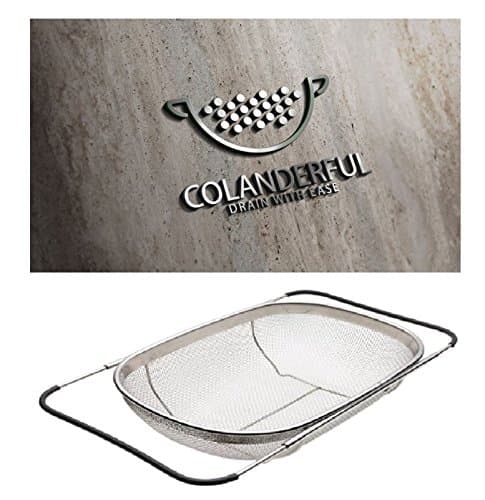 Colander - Strainer - Stainless Steel - Collapsible Handle Set - Over Sink - Drain Foods Like Pasta, Rice, Fruits, Vegetables - Rinse Easily - Prepare for Good Cooking In Kitchen & Much More