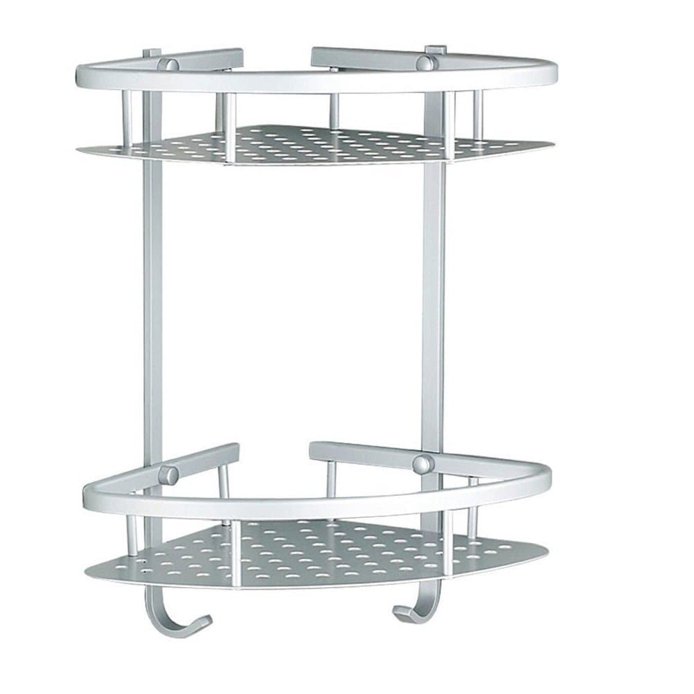LIVILAN Wall Mounted 2 Tier Bathroom Corner Shelves,Light Weight Corner Shampoo Holder Racks Shower Caddy with 2 Hooks
