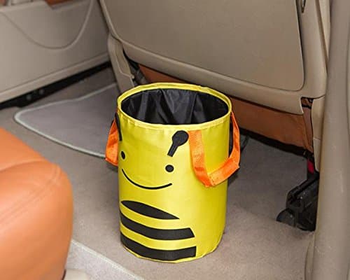Pop Up Trash Bin Kids Owl Design Trash Bin Car Storage or Rubbish Collection (Yellow Bee)