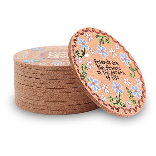 Natural Cork Coasters for Drinks - Set of 12 and 4 Pattern Colorful Cork Coaster for Drink - 4 Inches Tabletop Protaction Drink Coasters