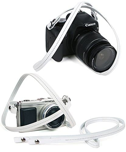 Whole leather camera neck shoulder strap - White - Film DSLR RF Leica Digi Cute