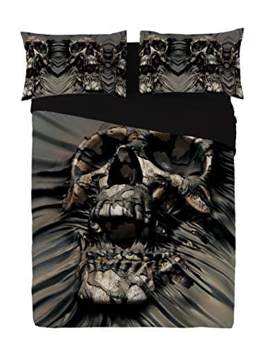 Wild Star Home Skull RIP-Thru Duvet & Pillows Case Covers Set for Kingsize Bed