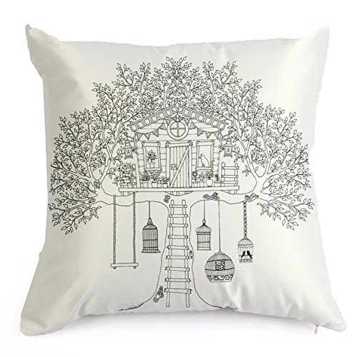 Zanza DIY Graffiti Tree House Partern Pillow Case Coloring Nylon Decorative Cushion Cover Square 18" 45cm45cm