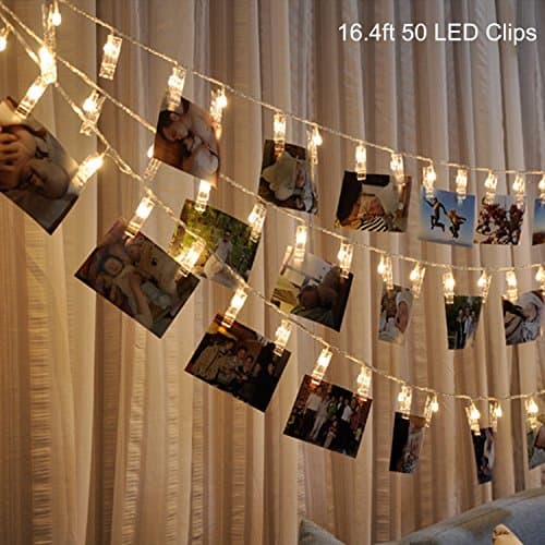 B1ST LED Photo Clip String Lights 16.4ft 5M 50 Clips Lights Battery Powered Rope Lighting Wedding Party Christmas Home Decor strand Light for Pictures Notes Artwork LED Decor (5 M Warm White)