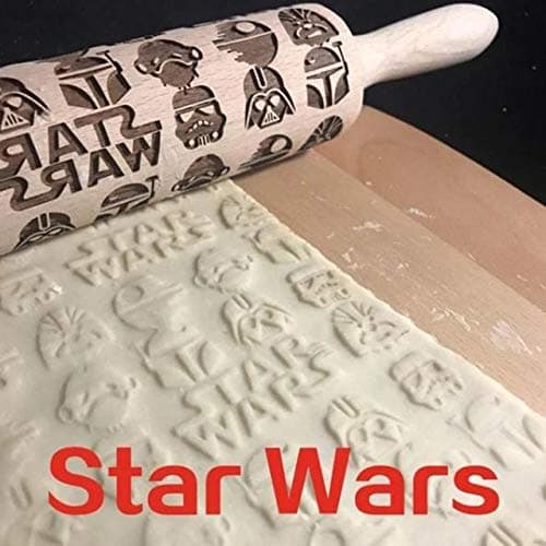 43cm Rolling Pin Engraved Wood Embosse Rolling Pin Flowers Baking Patterned Deer - Star Wars