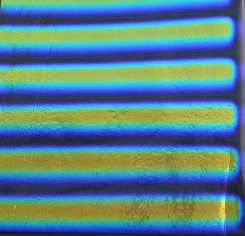 4" X 4" Dichroic Cyan Copper Stripes RBA On Thin Black Glass - 90 Coe