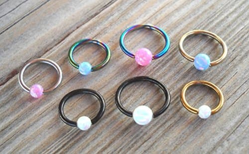 BCR,Captive Fire Opal Bead Septum,Upper Ear Daith Rook,Tragus,Cartilage,Helix,Hoop Earring,Nose Ring,Eyebrow Piercing-Body Jewelry 316L Surgical Steel