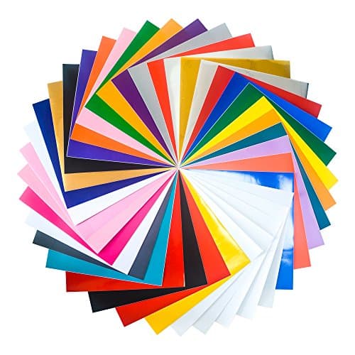 12"x12" Permanent Assorted Adhesive Vinyl Sheets (34 Sheets) for Silhouette Cameo, Cricut, Craft Cutters, Letters, Decals and Sign Plotters ( Included 4 Sheets of Transfer Paper)