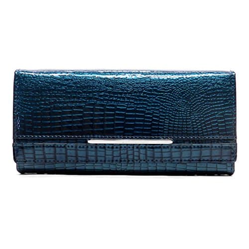 Genuine Leather Crocodile Pattern Multi Clutch Wallet Womens Organizer Wallet (Aw092) (Turquoise)