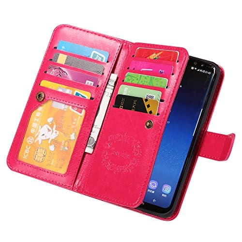Samsung S8 Case, Joopapa Galaxy S8 Wallet case, Pu Leather Magnet Stand Wallet Credit Card Holder Flip Case Cover Built-in 9 Card Slots Case For Samsung Galaxy S8 (Pink)