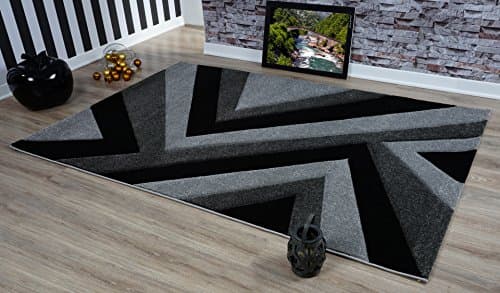 Serdim Rugs Ltd Modern Soft Hand Carved Geometric Triangle Designed 1.2cm Thick Pile High Water repellent & Colourfast washable Rugs (Grey Black, 200x290cm (6'7"x9'6"))