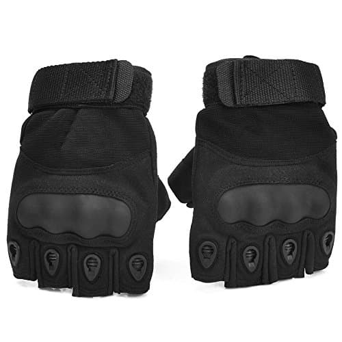In Hand Protector | Military Grade Breathable Microfiber Nylon Leather All Weather Sport Hard Knuckle Tactical Half Finger Gloves | Excellent for Outdoor Airsoft Cycling Motorcycle | Adjustable Wrist