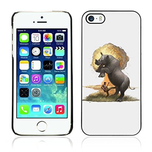 CASETOPIA / Rhino Explosion / Apple Iphone 5 / 5S / Black Hard Back Case Cover Shell Armor Protection
