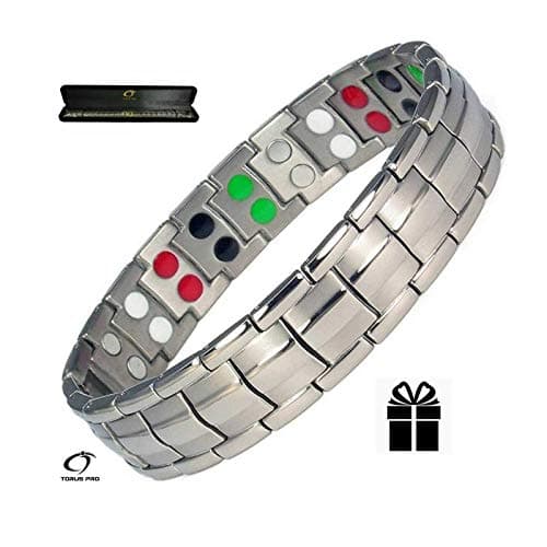 Torus Pro SILVER DOUBLE STRENGTH TITANIUM MAGNETIC BRACELET FOR MEN + PLUS Velvet Gift Box